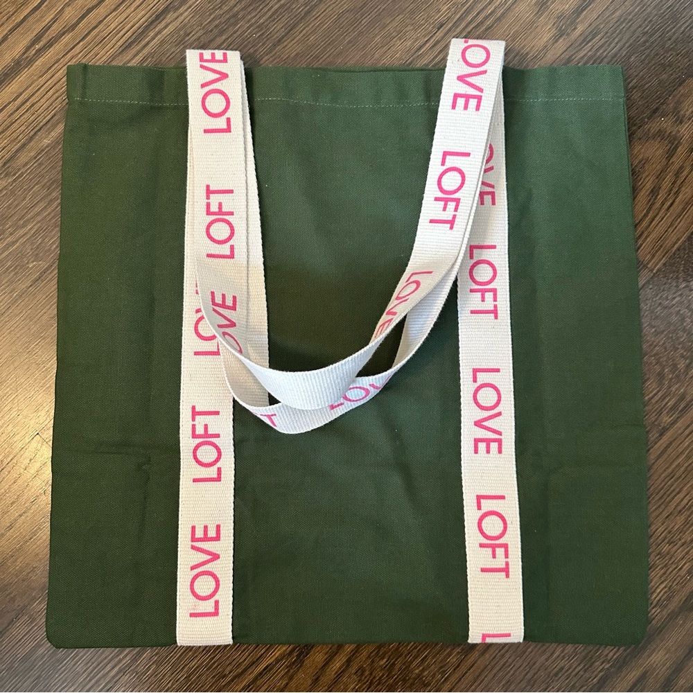 NWOT LOFT Green Canvas Tote Bag